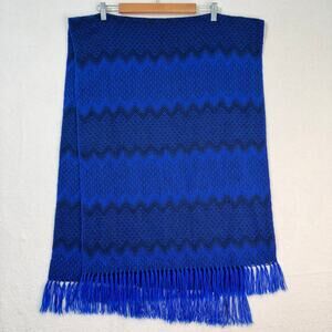 Chasqui %100 Alpaca Wool Blue & Black Large Scarf Bolivian Handmade 68" x 22.5"